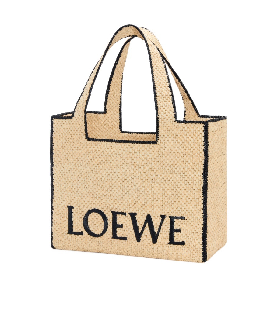 Shop Loewe Large Font Tote In Raffia In Nude