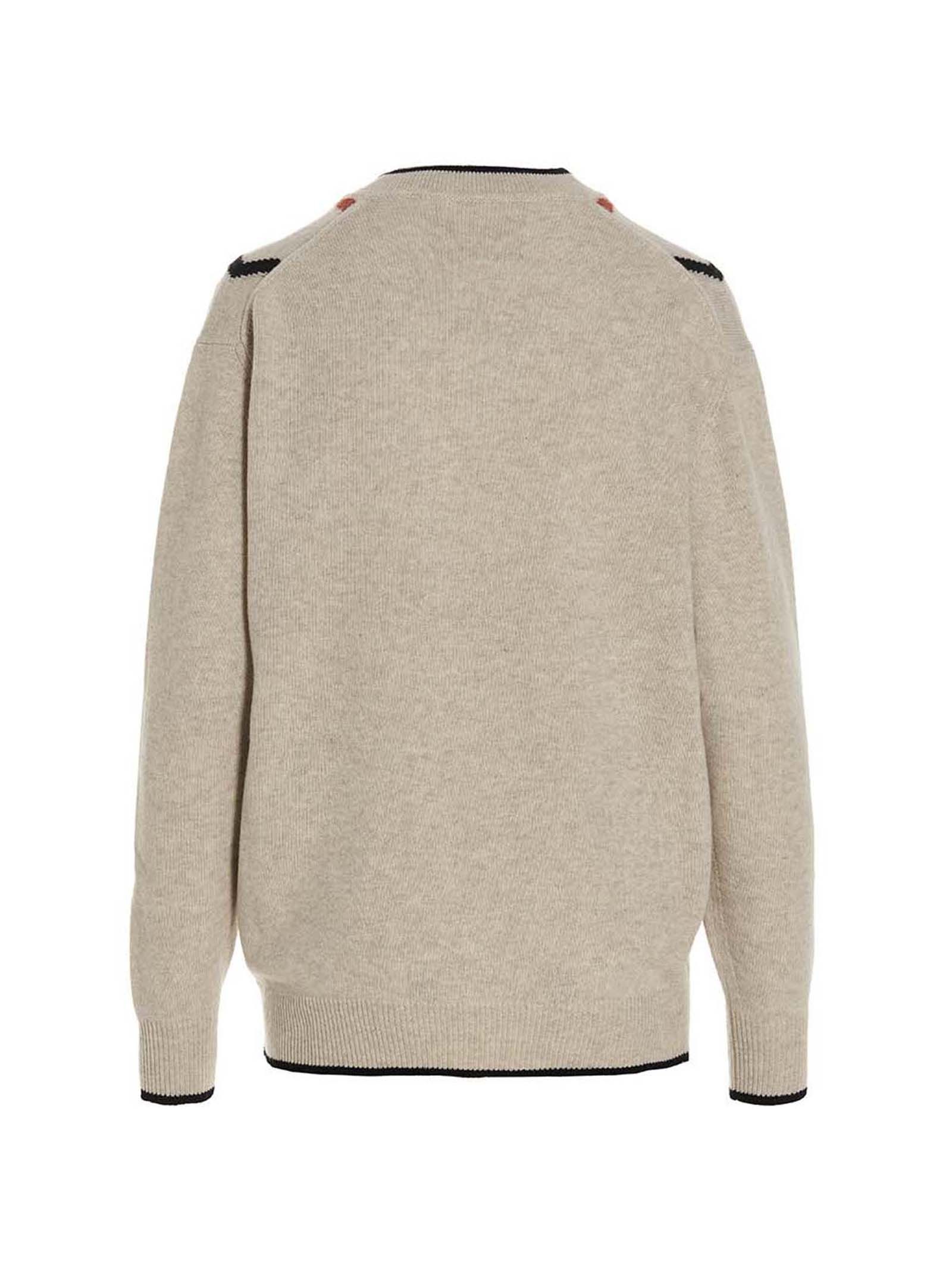Plan C Geometric Pattern V-neck Knit Sweater In Nude