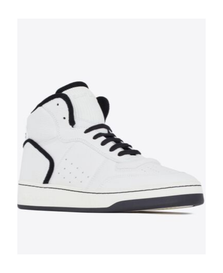 Saint Laurent Sl80 Mid Top Sneaker Cuir Meridiano Graine In White