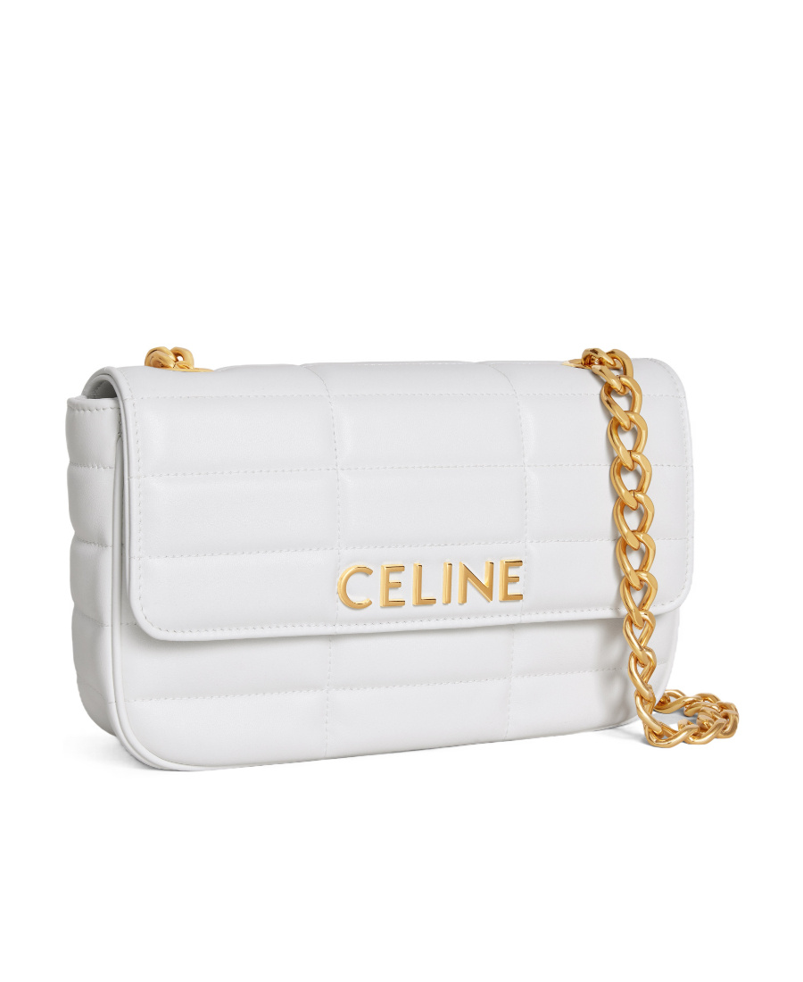 Celine Quilted Chain Shoulder Bag In White