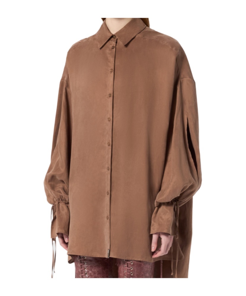Blumarine Oversized Shirt In Washed Gabardine In Brown