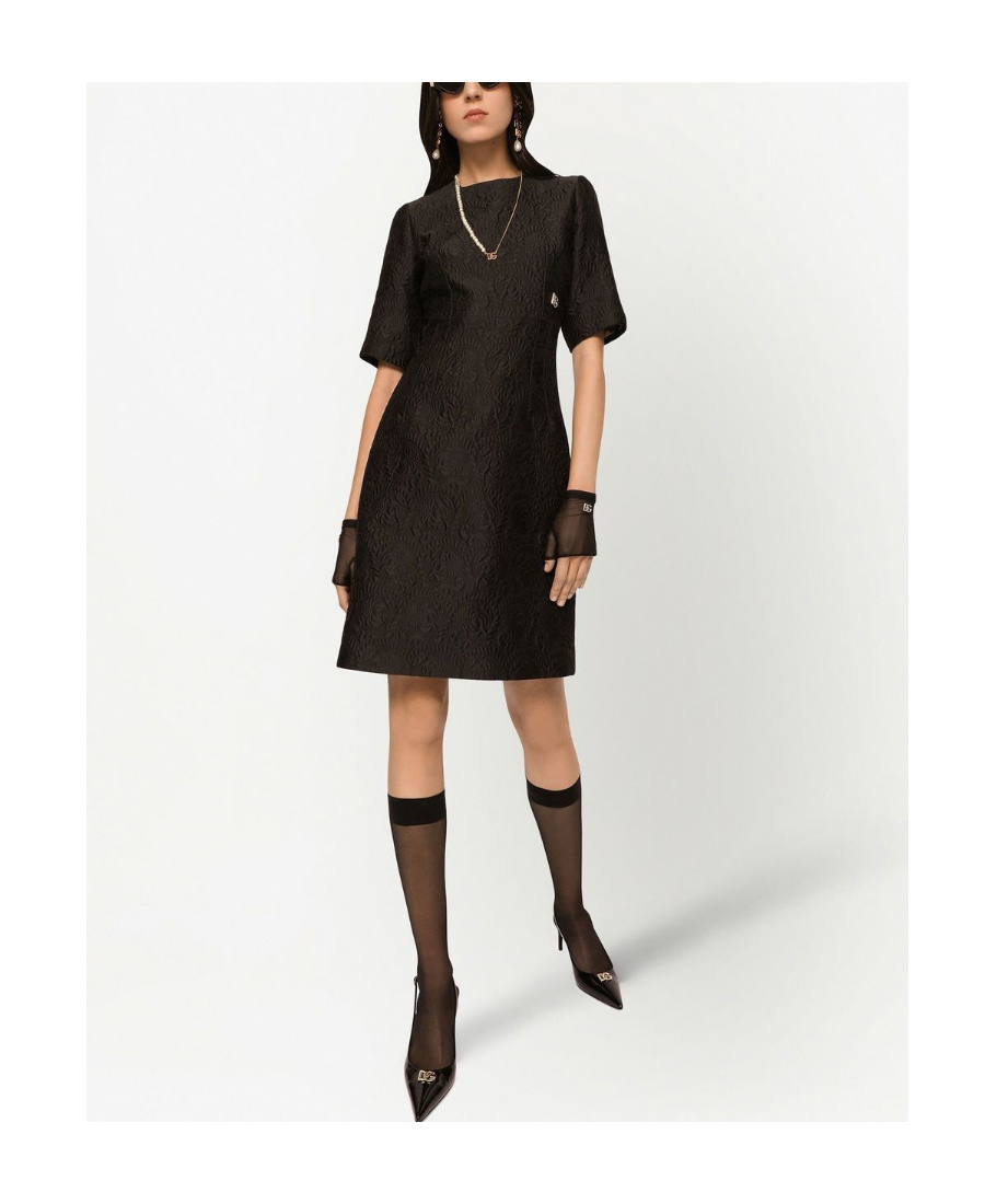 Dolce & Gabbana Black Floral Jacquard Midi Dress In Black