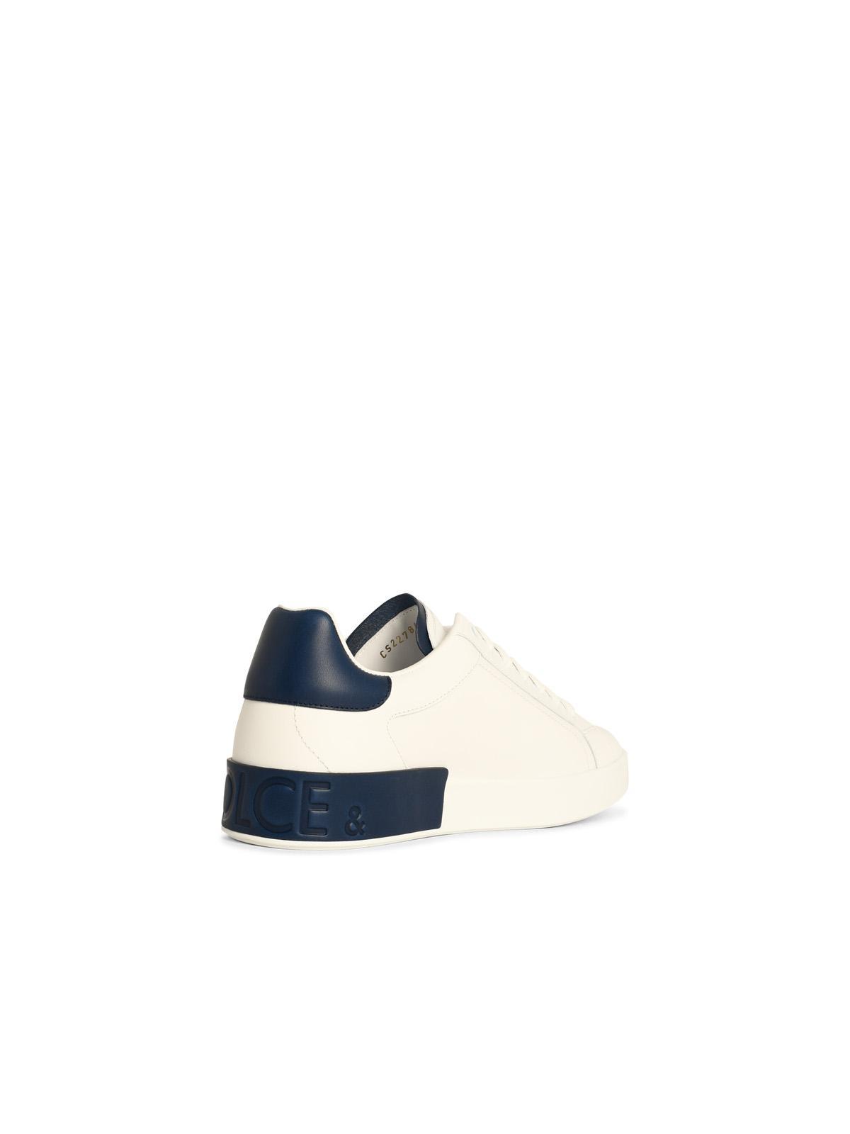 Dolce & Gabbana White Leather Portofino Sneakers In White