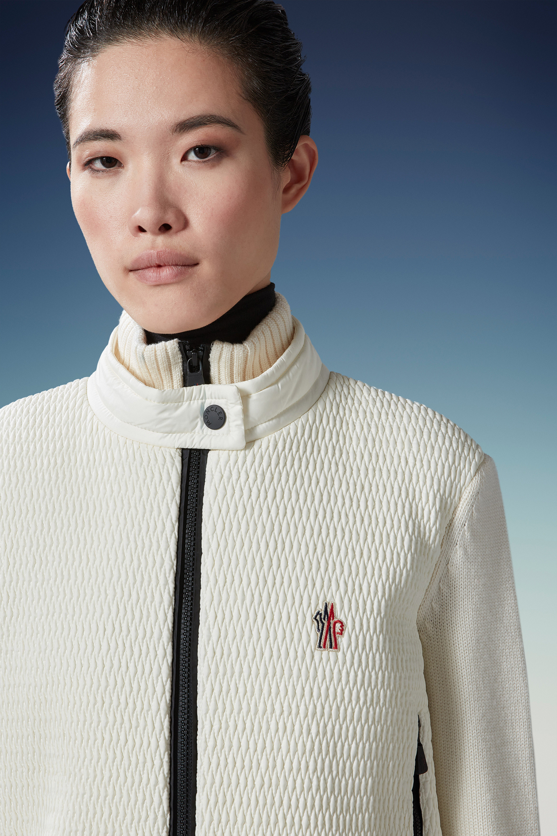 Moncler Grenoble Women Padded Jacket With Wool Sleeves In White