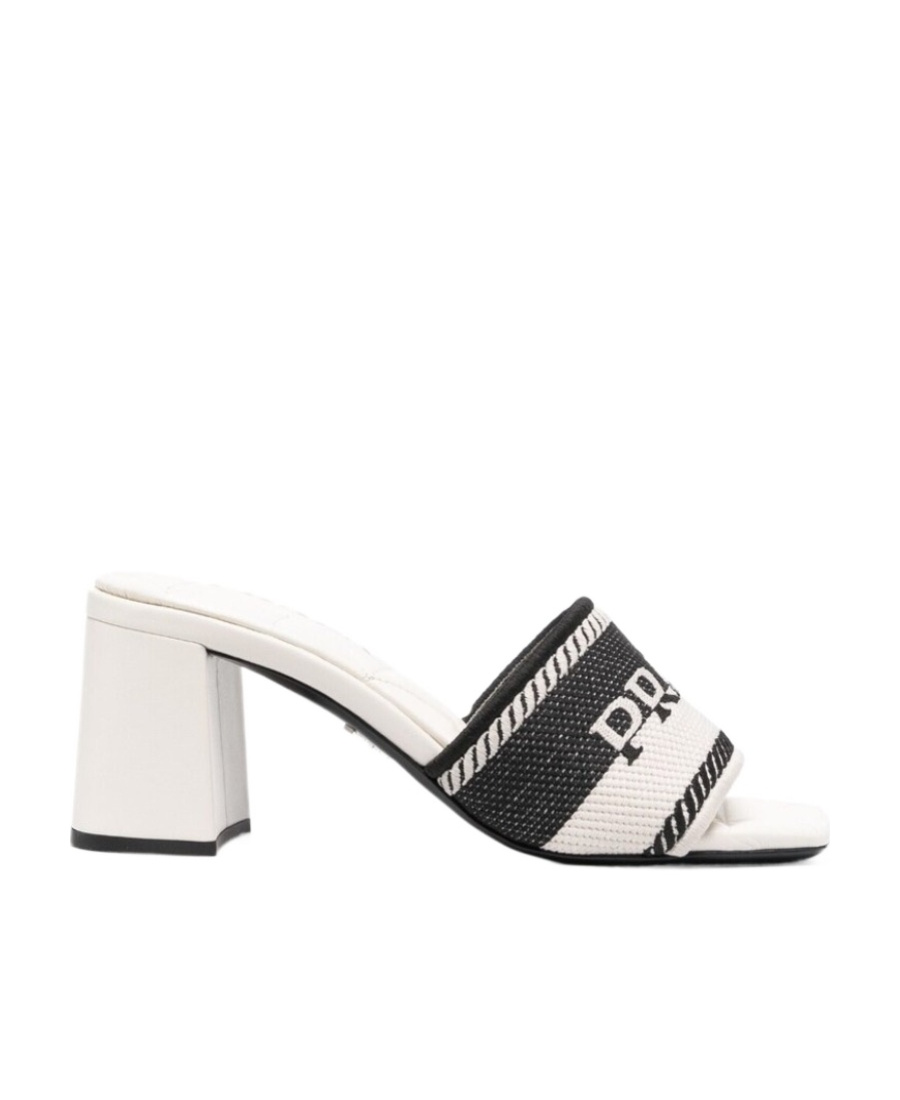 Prada Logo High-heeled Sandals In White