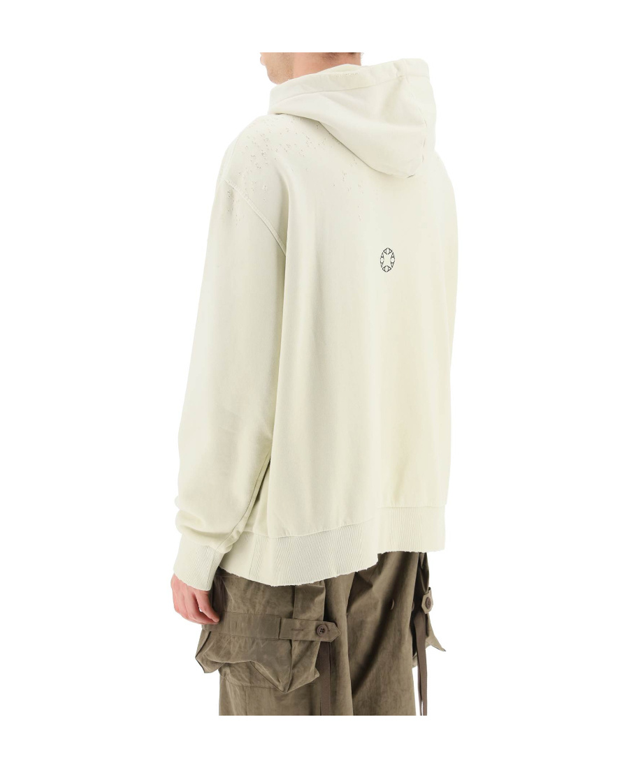 Alyx Distressed Cotton Hoodie With Pouch Pocket In White