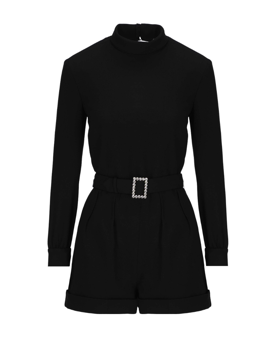 Saint Laurent Open-back Belted Playsuit In Black