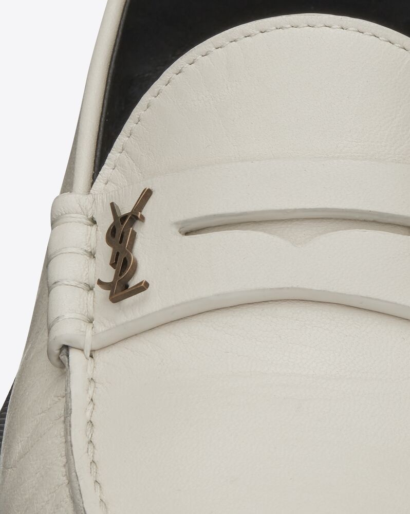 Saint Laurent Off-white Monogram Penny Loafers In White