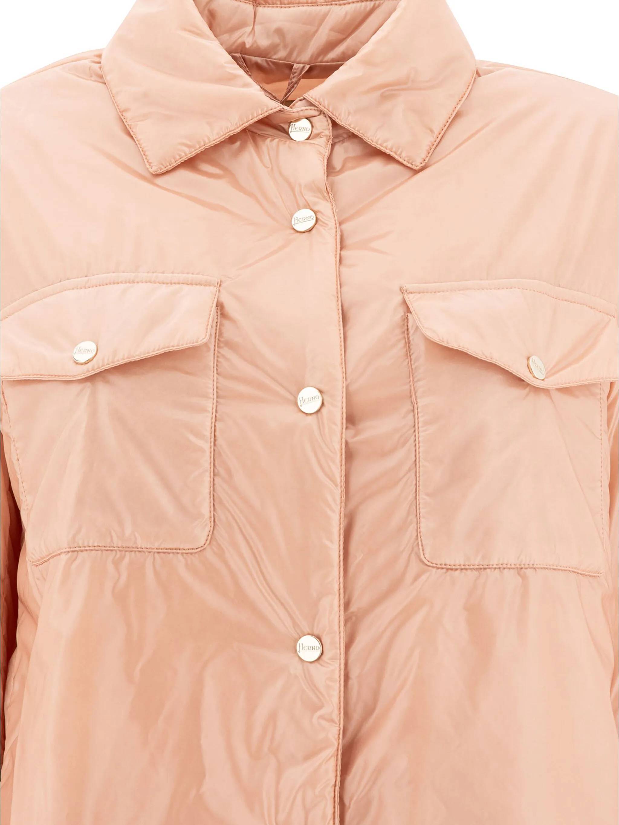 Herno Long Sleeved Press-stud Down Jacket In Brown
