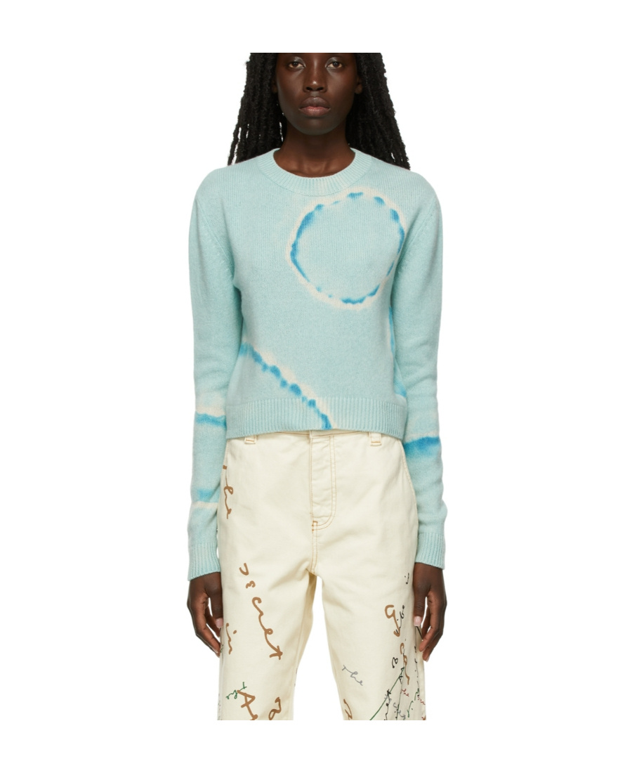 The Elder Statesman Molecule Tie Dye Cashmere Crop Sweater In Green