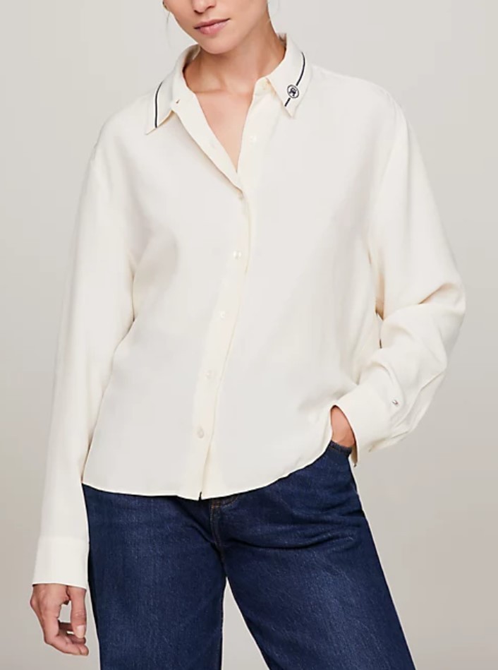 Tommy Hilfiger Classic-collar Crepe Shirt In White
