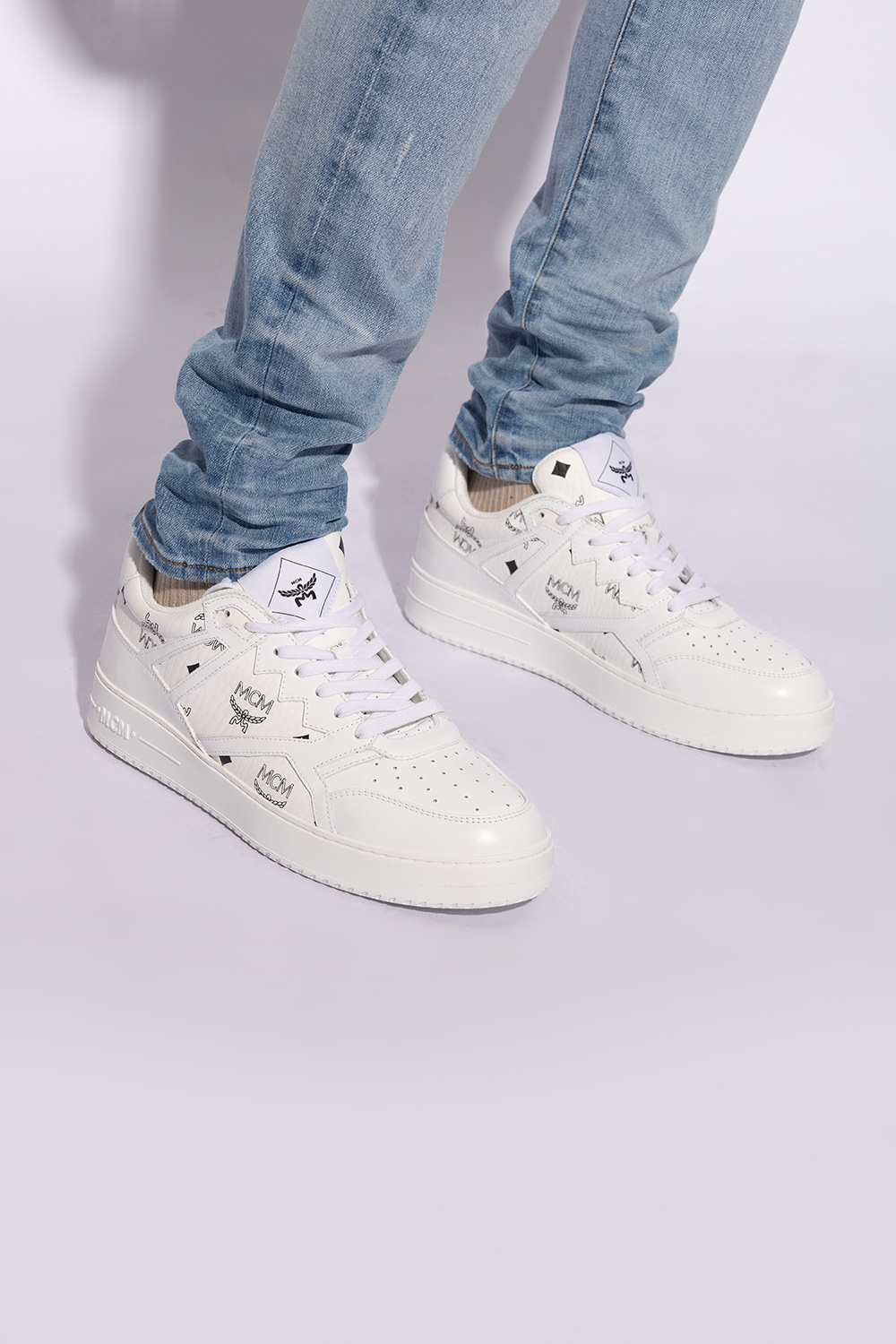 Mcm Terrain Canvas Printed Sneakers In White