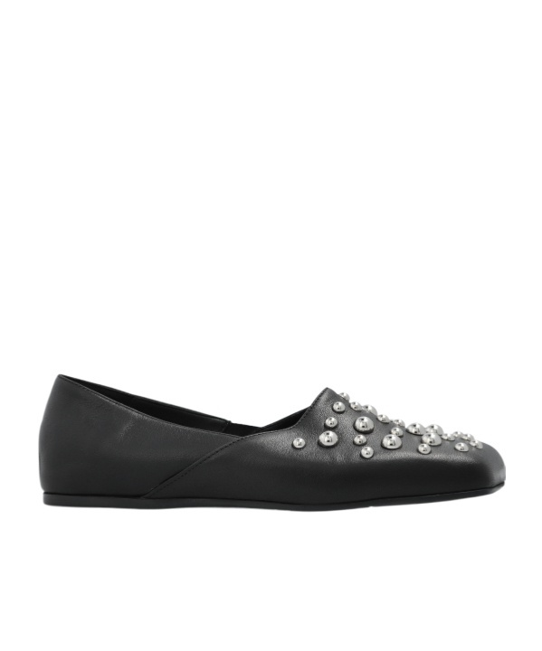 Vic Matie Square Closed Slipper Shoe In Leather With Applied Studs In Black