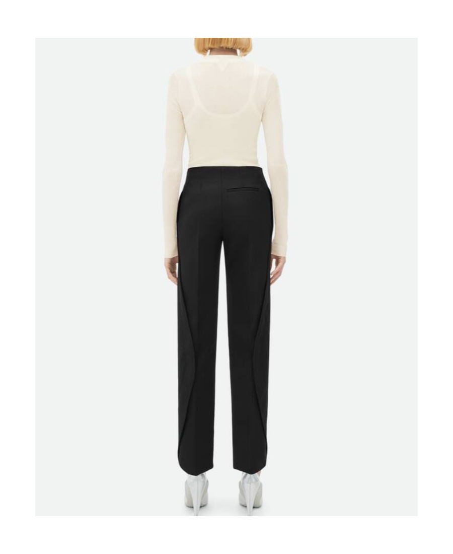 Bottega Veneta Curved Wool Casual Pants In Black