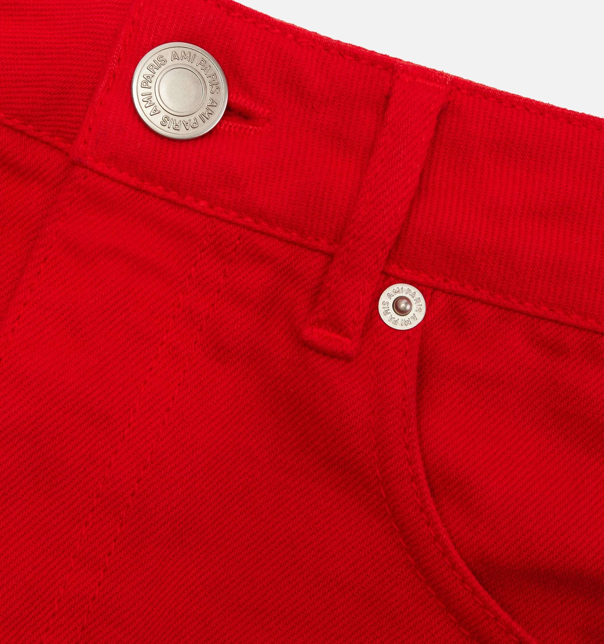 Ami Alexandre Mattiussi Logo-patch Denim Skirt In Red