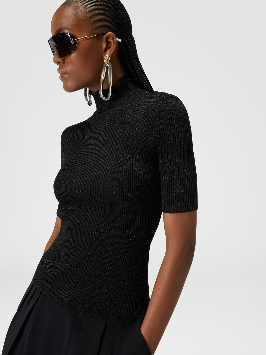 Missoni Short-sleeved Turtleneck In Glitter-effect Viscose In Black