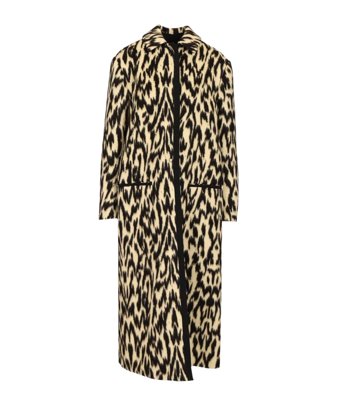 Forte Forte Long Animal Print Coat Featuring Pockets In Black