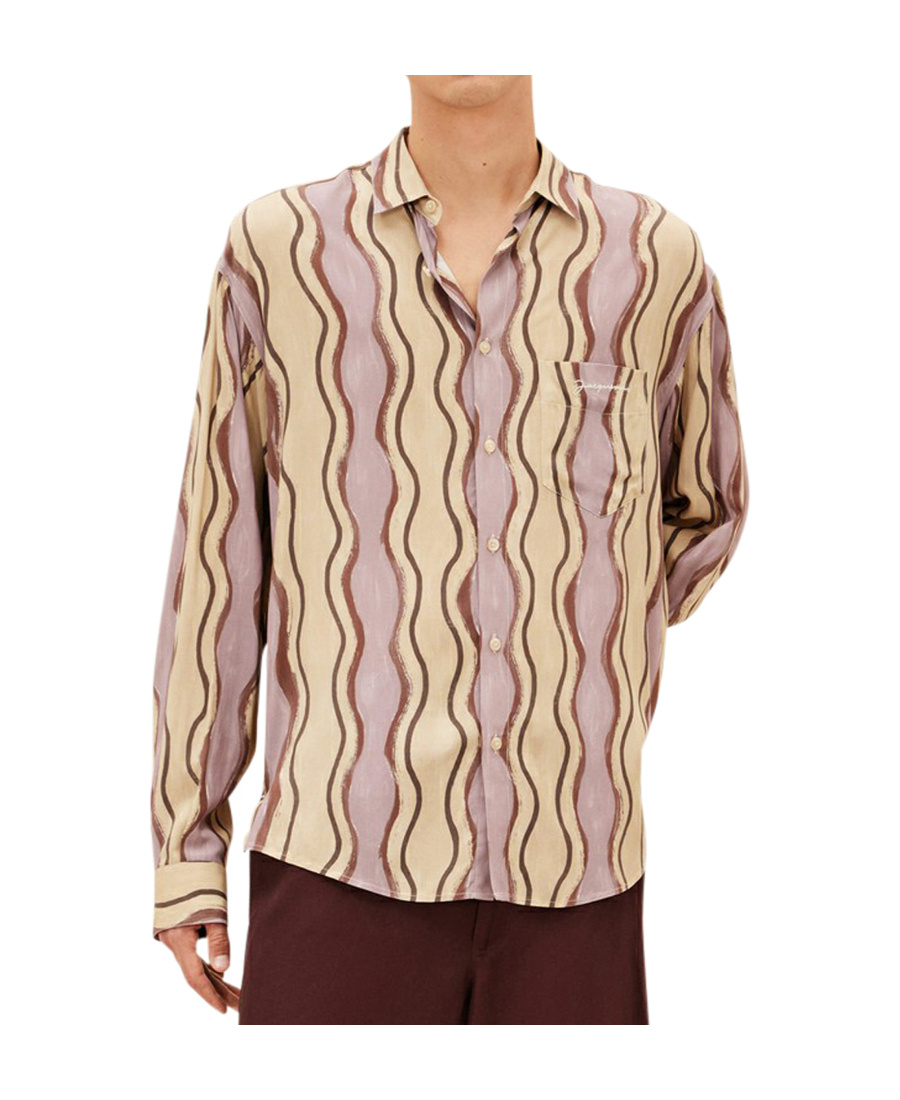 Jacquemus La Chemise Simon Print Brown Waves Stripe 52 In Nude