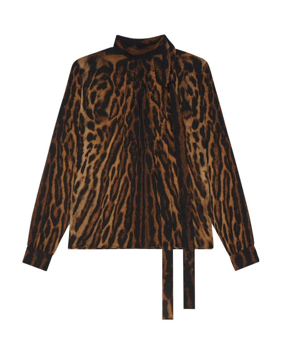 Givenchy Leopard Print Silk Georgette Tie Shirt In Black