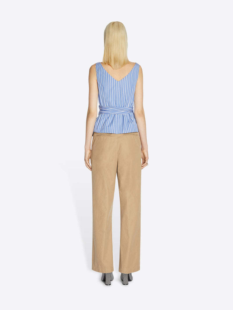 Dries Van Noten Belted Cotton Chinos In Nude