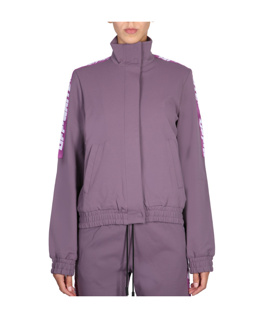 Off-white Chic High Collar Sweatshirt With Logo Bands For Women In Gray