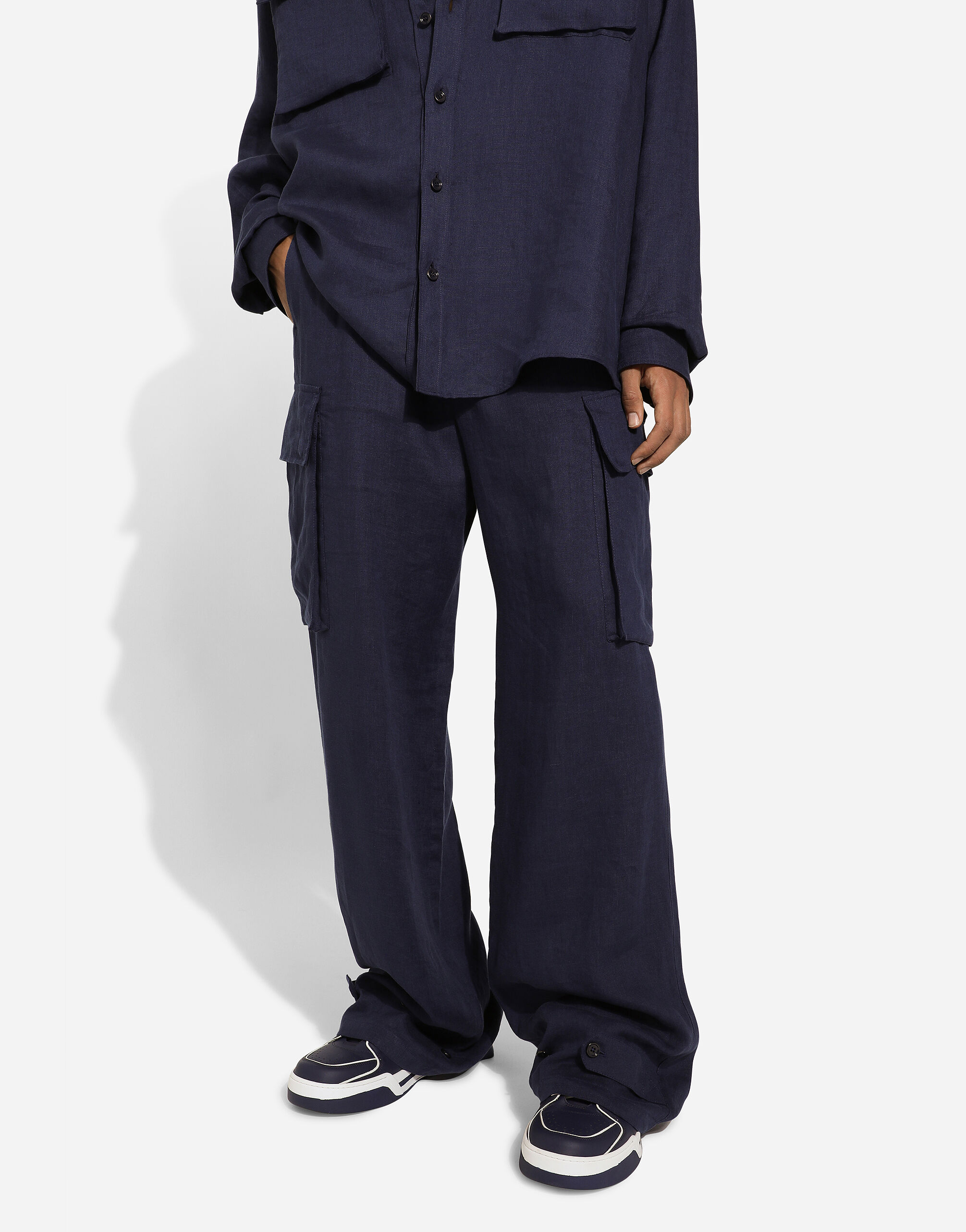 Dolce & Gabbana Mid-rise Linen Cargo Trousers In Black