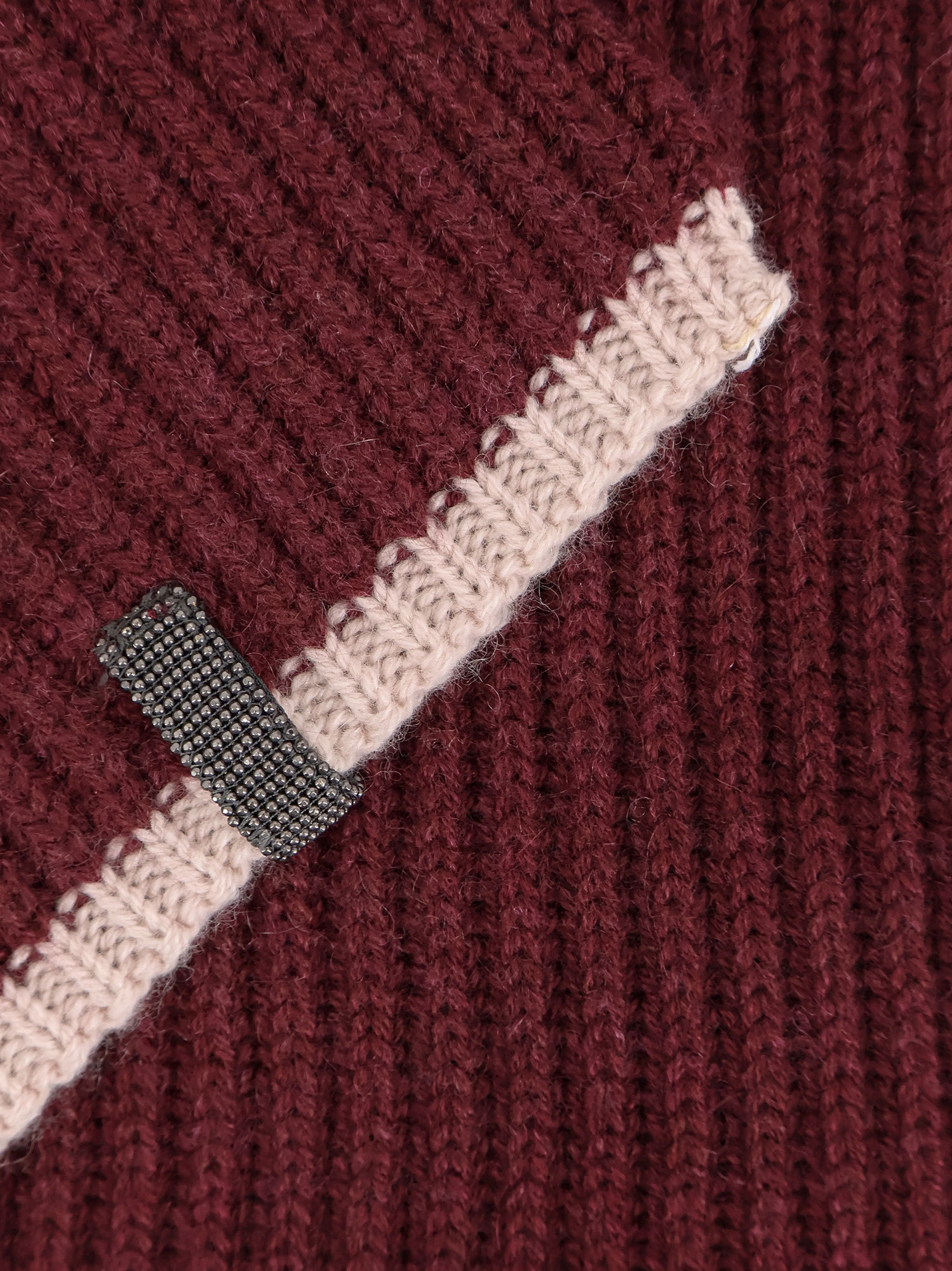 Brunello Cucinelli Ribbed Cashmere Scarf Contrast Trim In Red