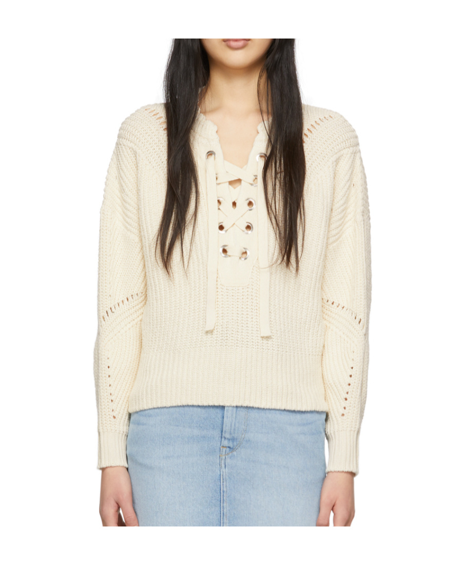 Isabel Marant Lace-up Ribbed-knit Jumper In Nude