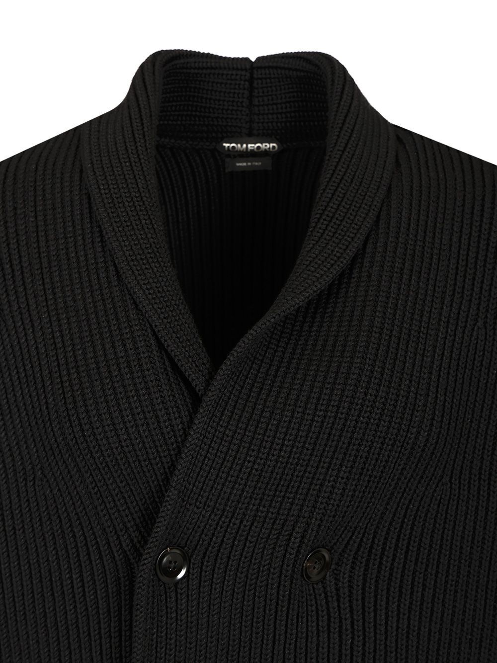 Tom Ford Shawl Collar Double-breasted Front Pockets Ribbed Texture In Black