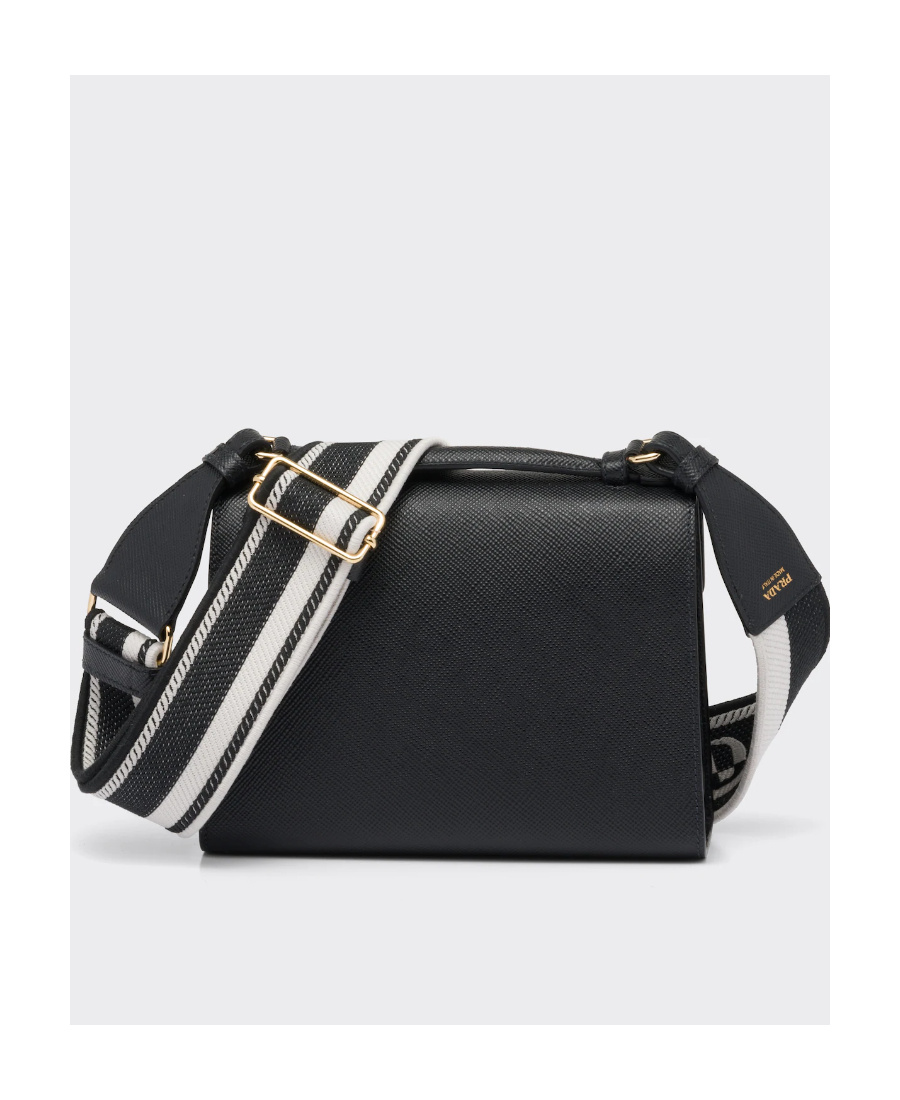Prada Womens Black Triangle-plaque Embroidered-jacquard Medium Woven Tote Bag In Black