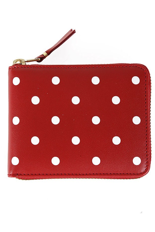 Comme Des Garçons Leather Polkadot Wallet With Zipper In Red