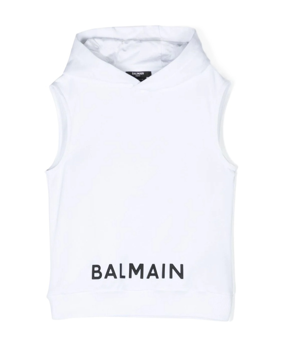 Balmain Logo-print Sleeveless Hoodie In White
