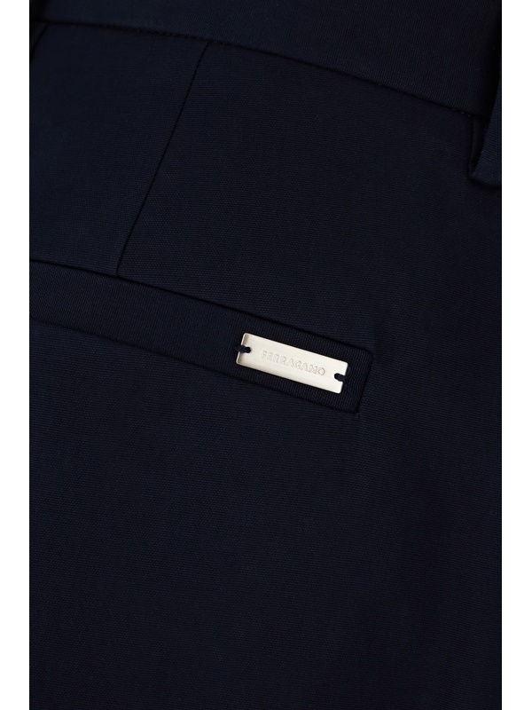 Ferragamo Navy Blue Cotton Pants In Black