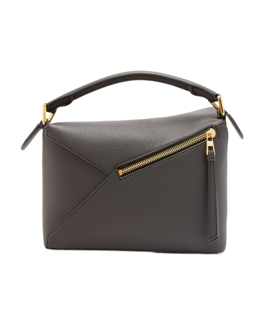 Loewe Puzzle Edge Mini Top-handle Bag In Grained Leather In Gray