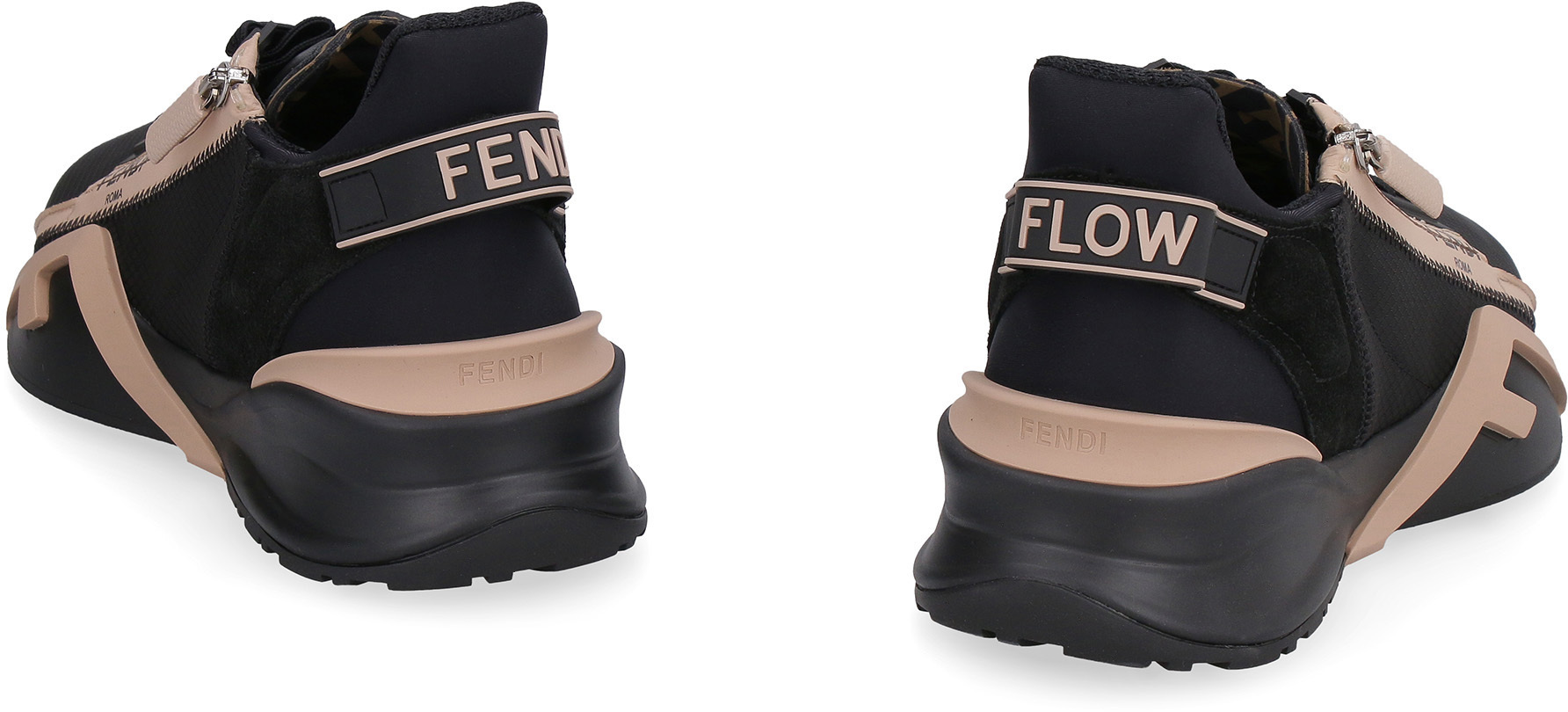 Shop Fendi Black Nylon And Suede Low-tops