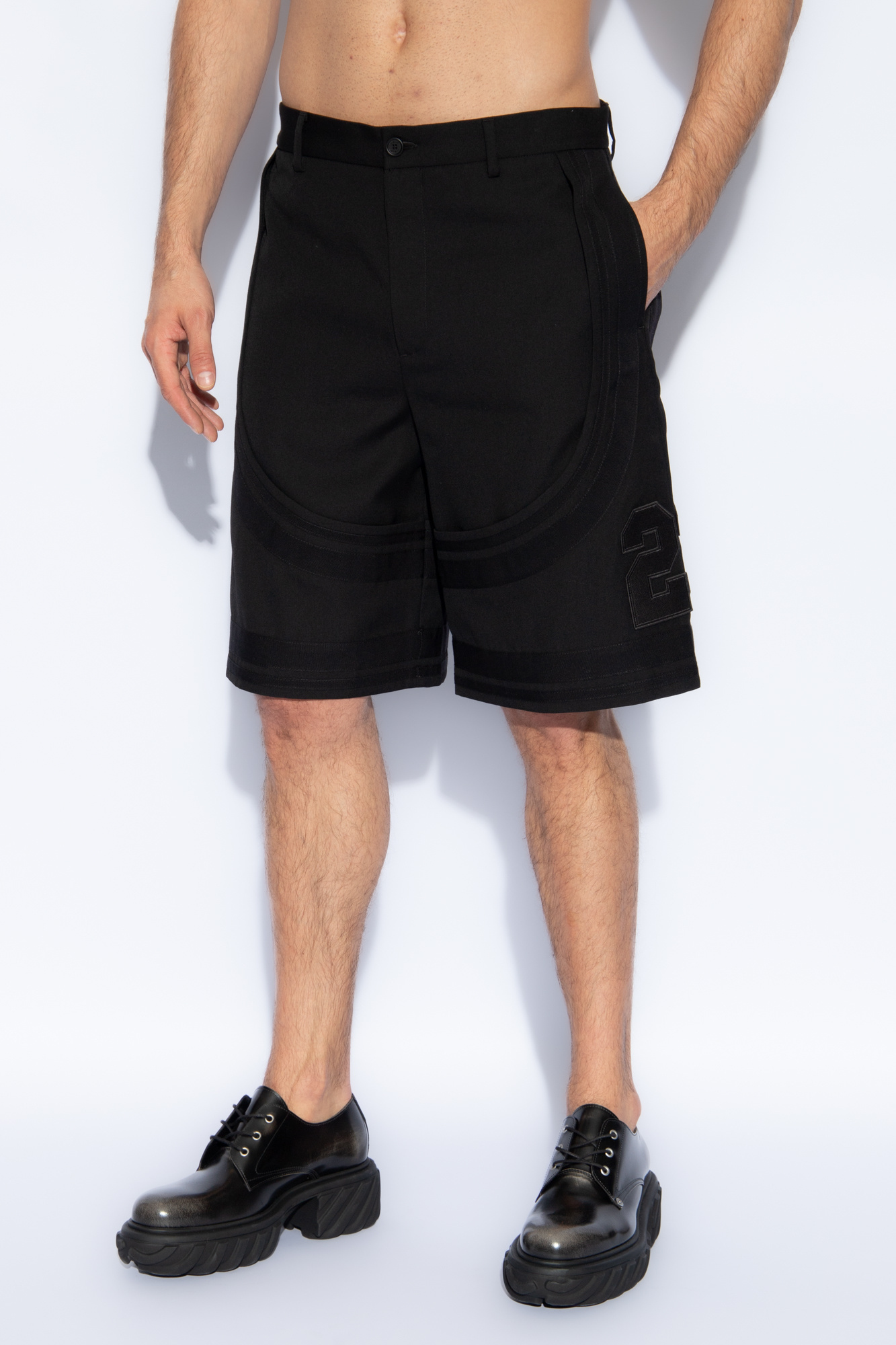 Off-white Virgin Wool Shorts With 23 Embroidery In Black