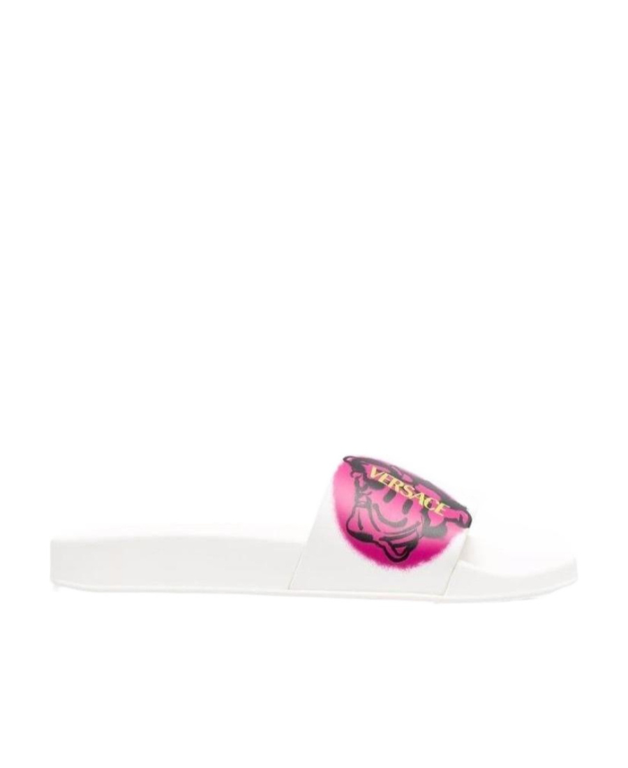 Versace Pool Slide With Medusa Smile Print In White