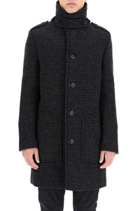 Saint Laurent Shearling-collar Check Wool Coat In Black