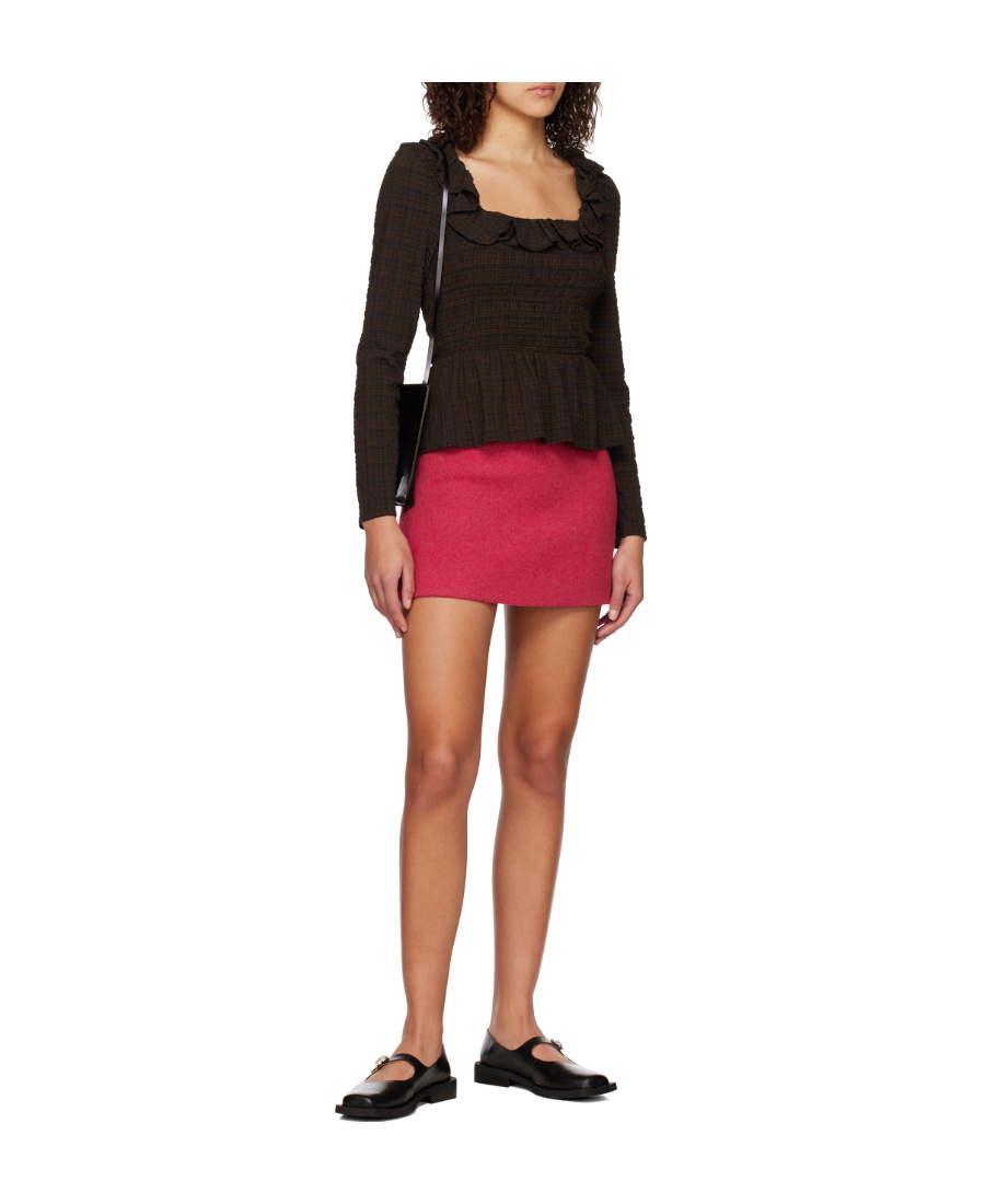 Shop Ganni Plaid Square Collar Blouse In Black