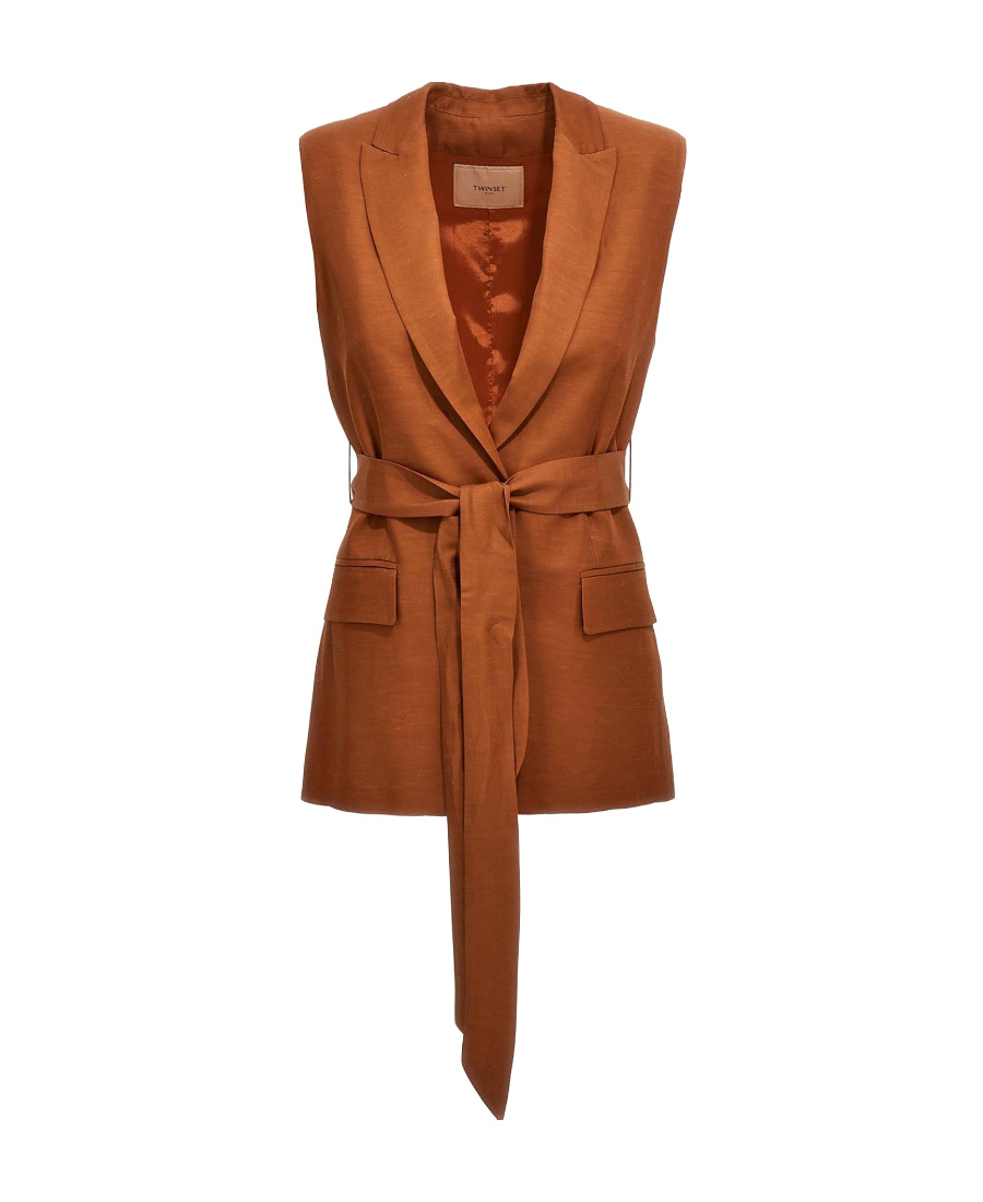 Twinset Peak-lapels Sleeveless Jacket In Brown