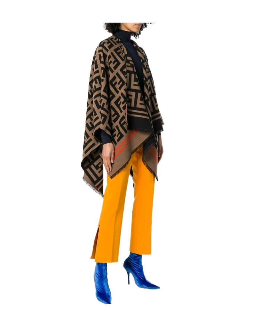 Shop Fendi Multicolor Wool And Silk Poncho In Black