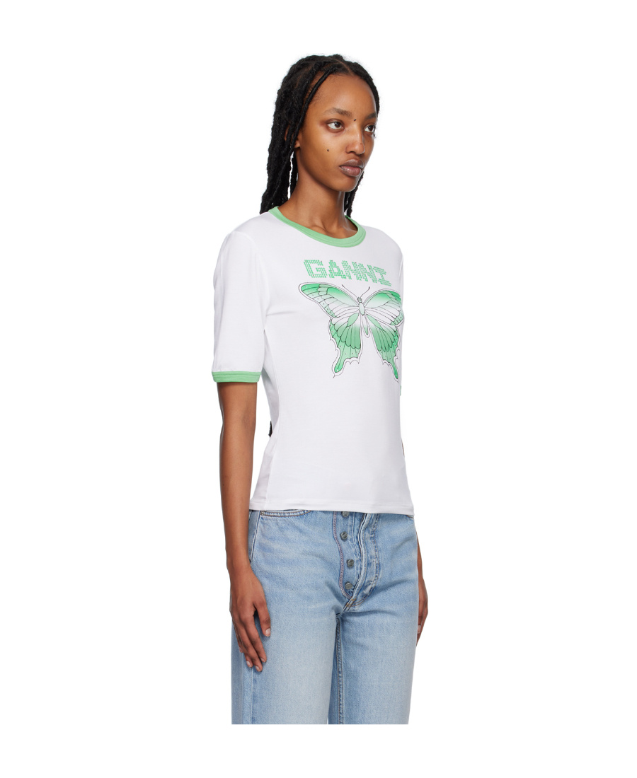 Ganni Elastic Short-sleeved T-shirt In White