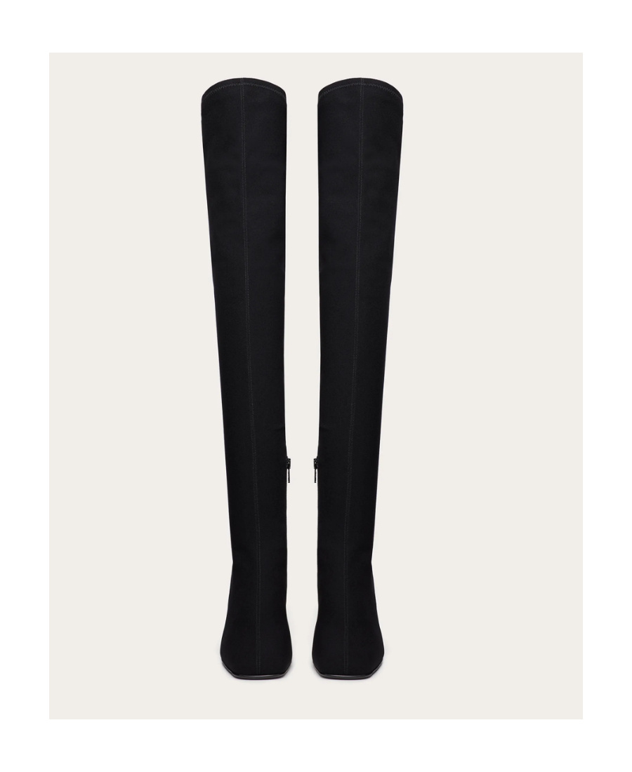 Valentino Logo-embroidered Over-the-knee Boots In Black