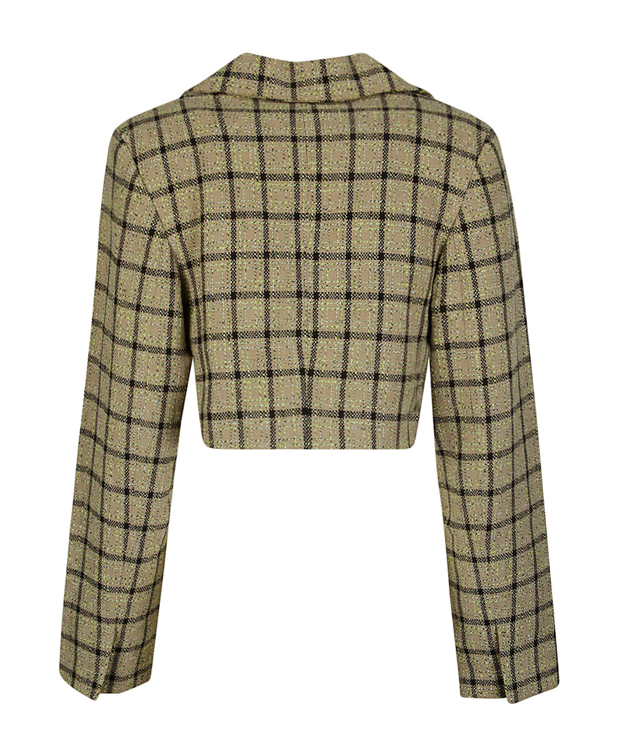 Ganni Check Suiting Cropped Blazer In Multicolor