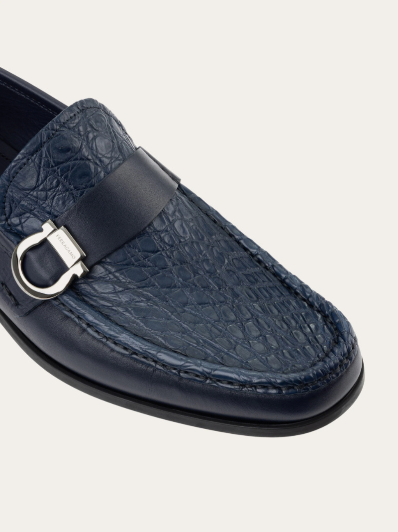 Ferragamo Loafer With Gancini Ornament In Blue