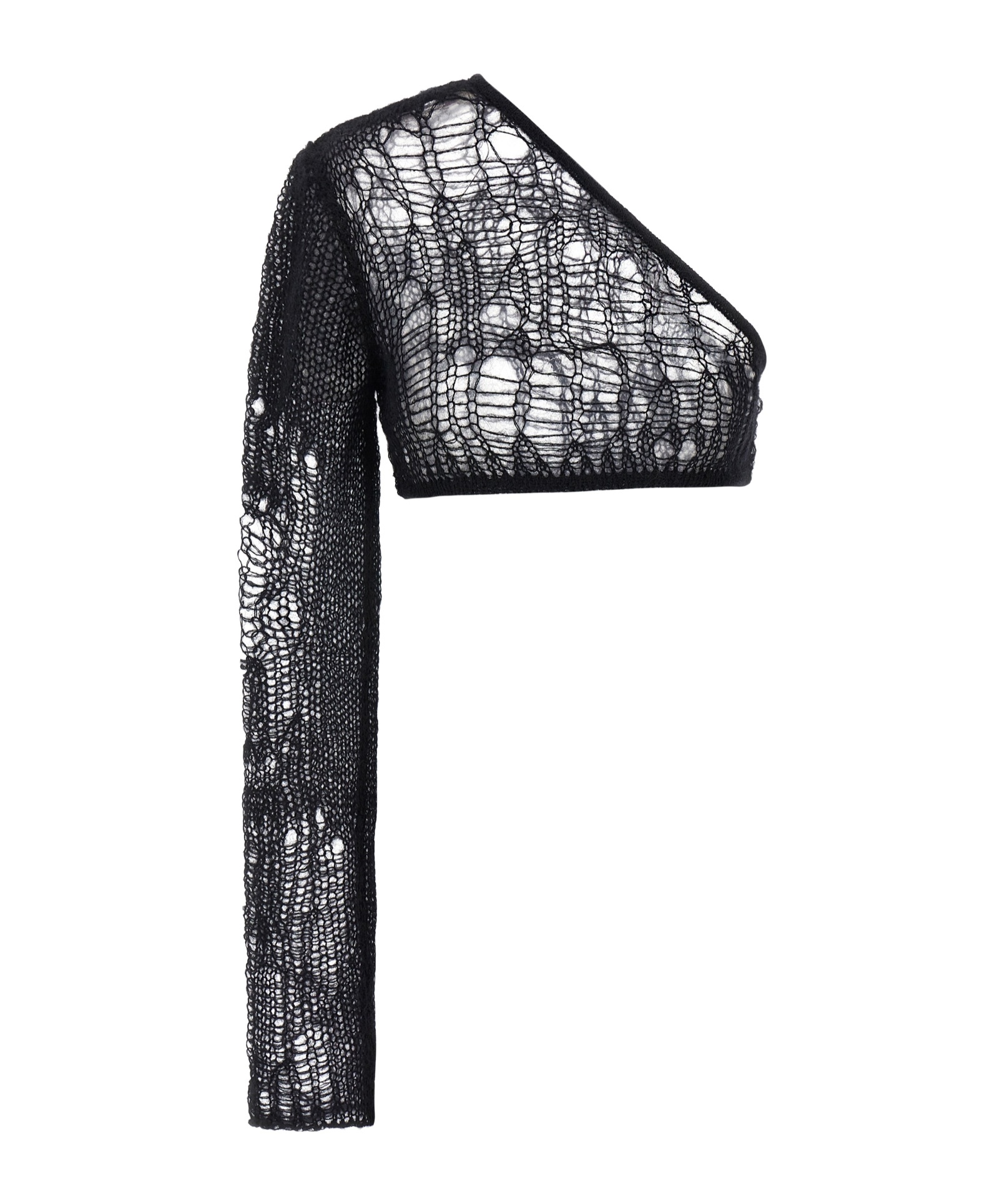 Rick Owens Ziggy One-sleeve Cropped Open-knit Top In Black
