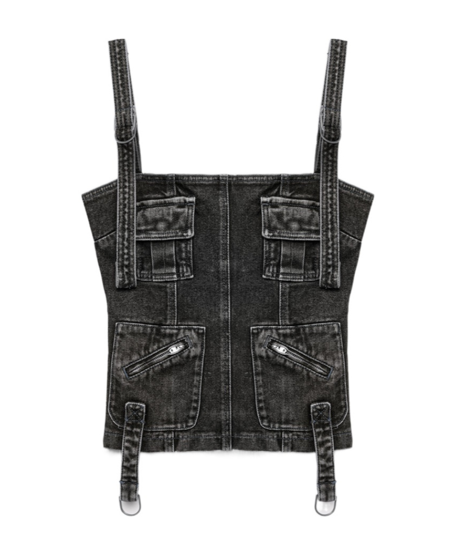 Shop Blumarine Cargo-pockets Denim Top In Black