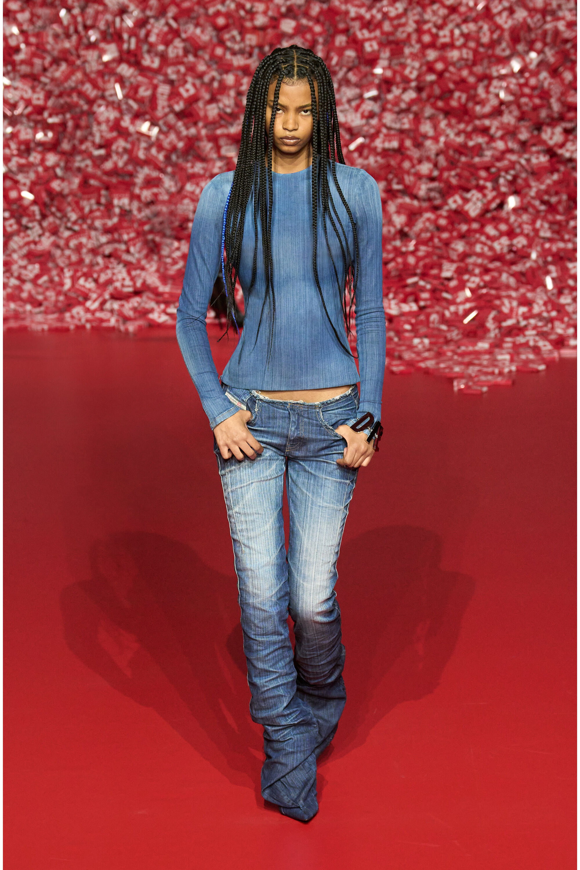 Diesel Heeled Low-rise Bootcut Jeans In Blue