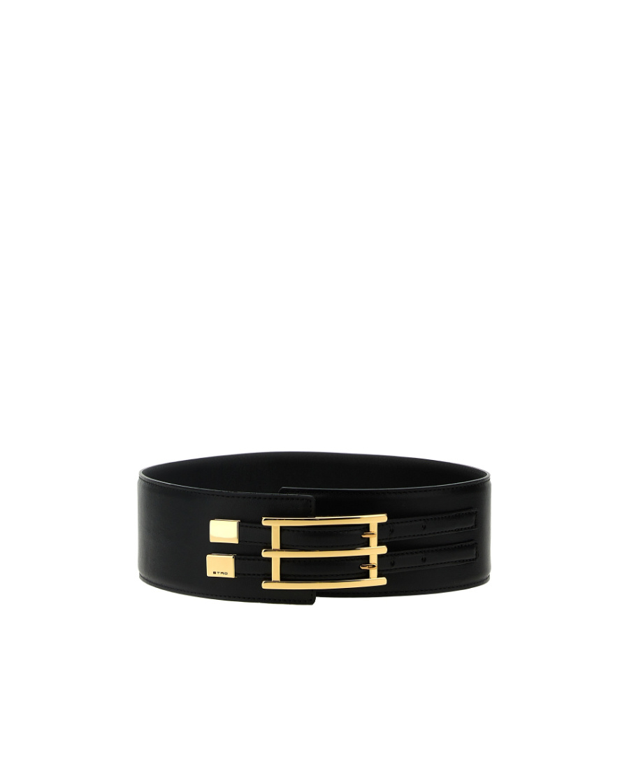 Etro Rectangle-buckle Leather Belt In Black