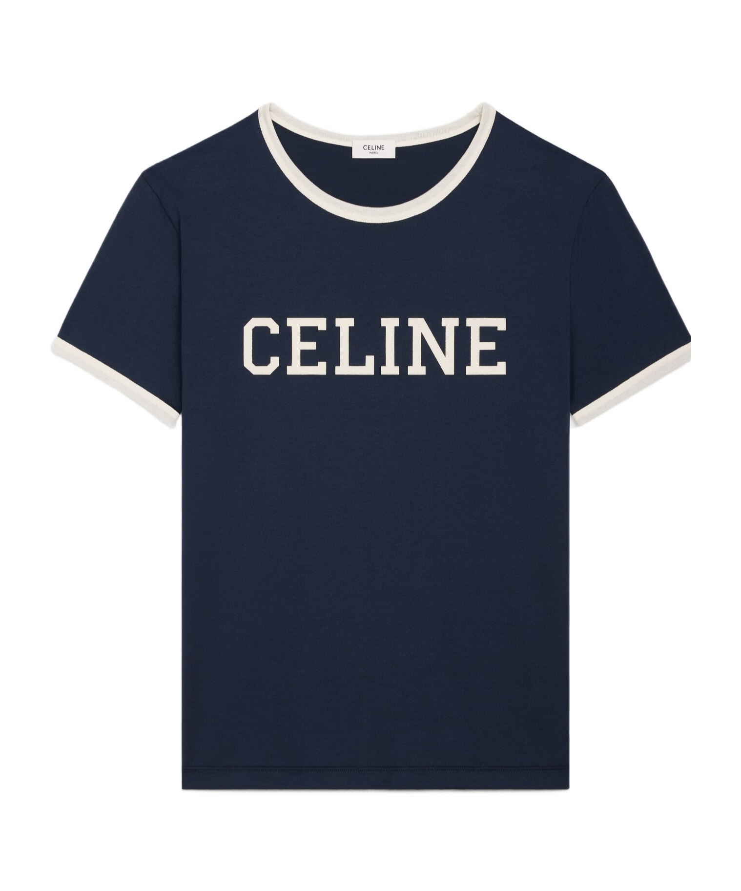 Celine Regular T-shirt In Cotton Jersey In Washed White/navy Blue